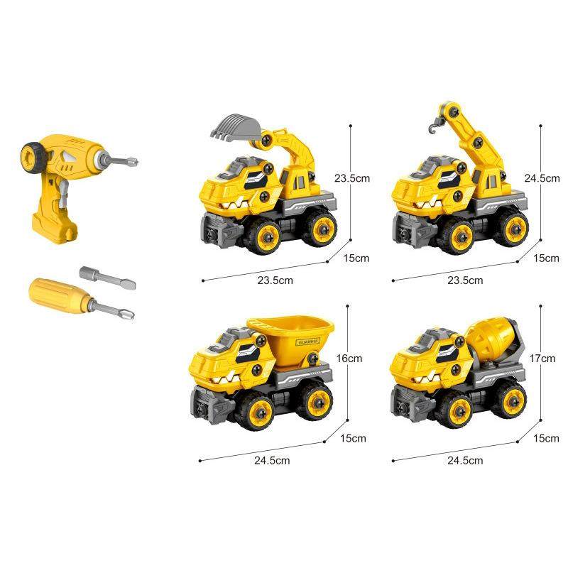 跨境电动遥控拆装恐龙工程车儿童仿真挖掘机起吊车玩具车地摊
