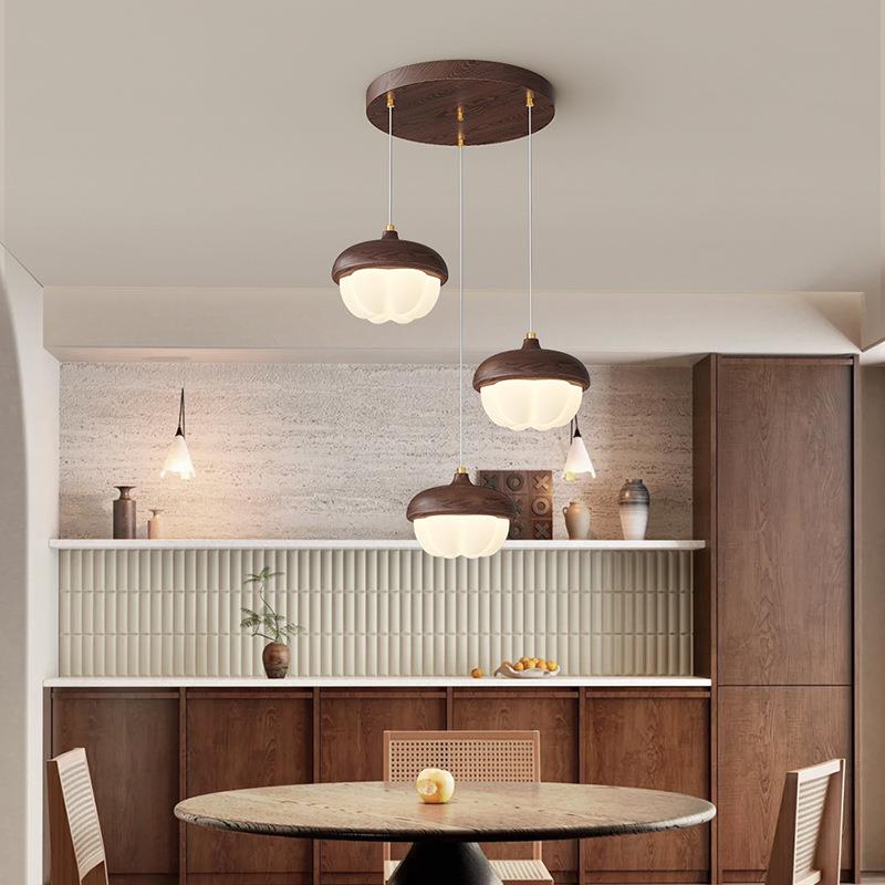 中古风客厅吊灯创意三头餐吊吧台灯复古风实木简约茶室餐厅吊灯