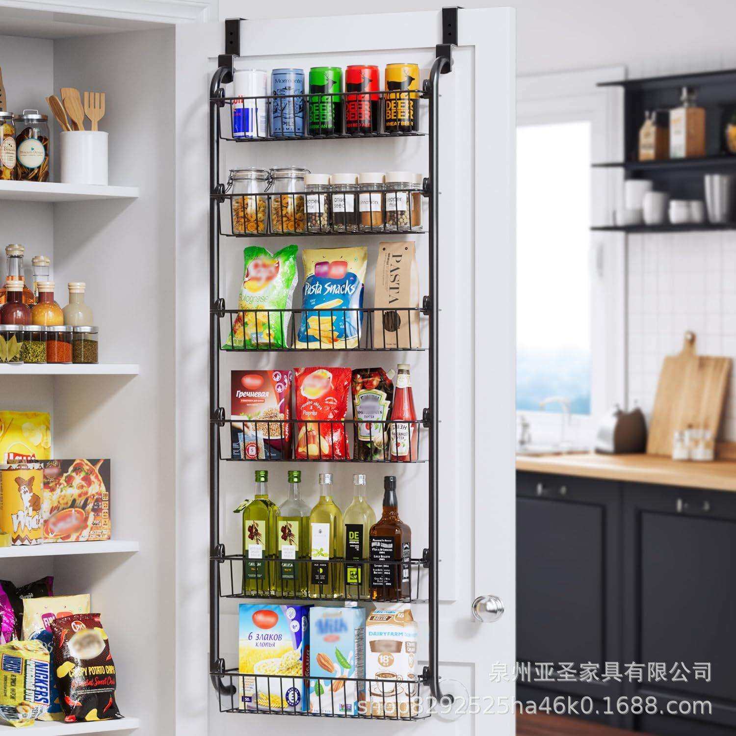 亚马逊门后多功能储藏架厨房悬挂式调料架浴室门后免打孔收纳挂篮