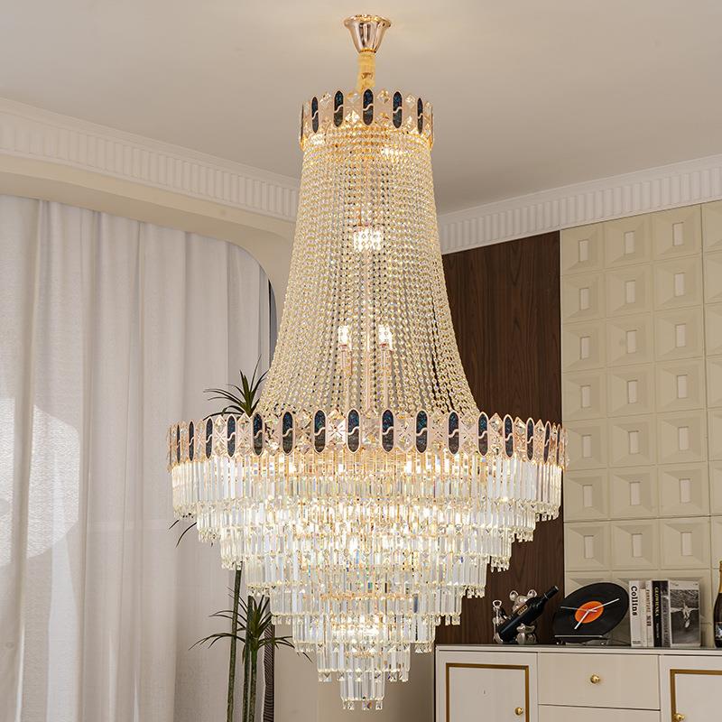 复式楼大吊灯法式客厅灯轻奢高级感别墅调控中空大厅出口水晶吊灯