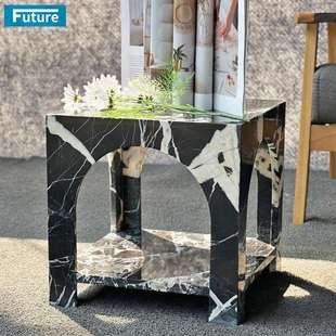 简约轻奢黑色天然大理石角几现代茶几沙发边柜边几方几边桌咖啡桌