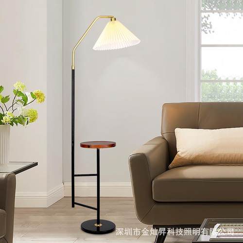 北欧落地灯美法式轻奢复古客厅沙发边卧室书房创意百褶罩茶几灯具