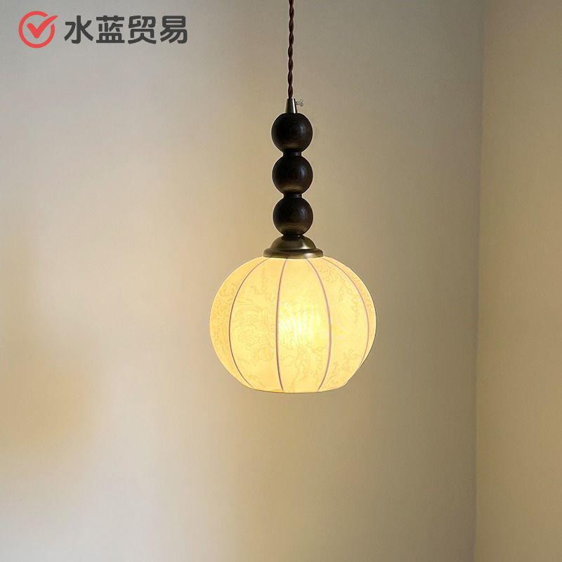 复古中古风床头小吊灯原木风卧室灯创意吊线灯大气氛围装饰灯具