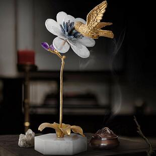 轻奢后现代家居客厅茶几电视柜玄关装饰品水晶石花铜鸟艺术品摆件