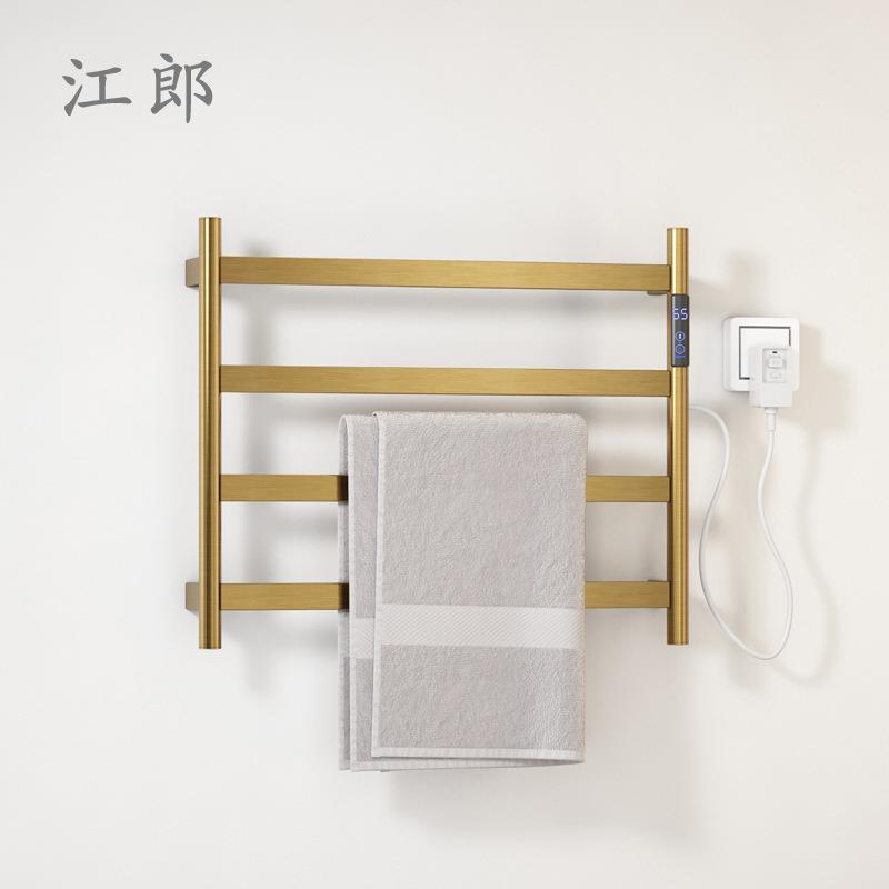拉丝金304不锈钢电热毛巾架智能毛巾杆 定时恒温碳纤维发热浴巾架