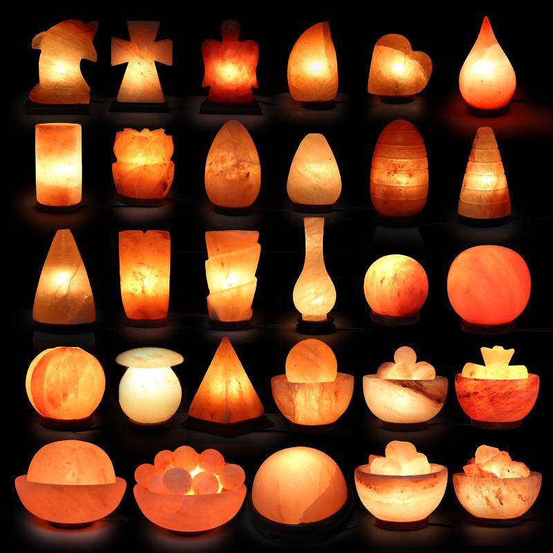 喜马拉雅水晶盐灯氛围灯卧室床头台灯创意矿石夜灯雕刻形工艺摆件