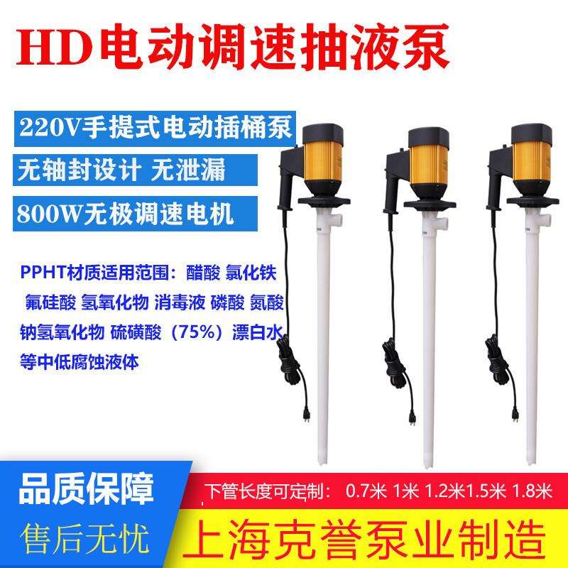 HD电动抽液泵HD-E2-V+PPHT-1200HP耐腐蚀化工泵电动油桶泵插桶泵