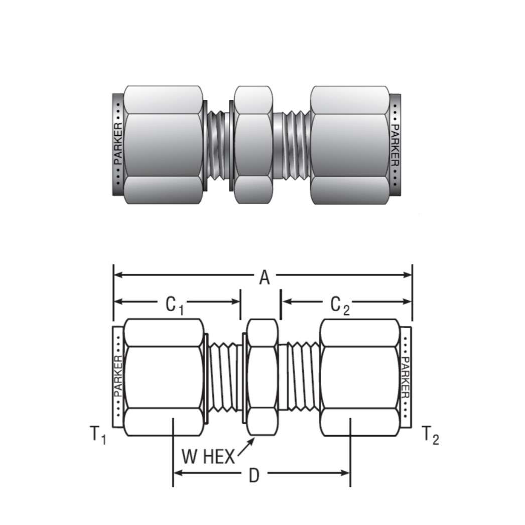 Parker  CPI/A-LOK系列 管对管转接头(公制) HBZ 10-3/8-SS
