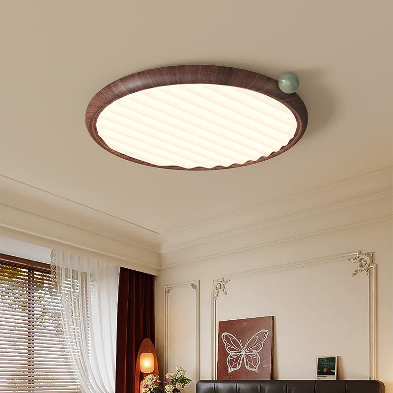 全光谱护眼led新款现代简约卧室灯中古风吸顶灯胡桃木色房间灯具