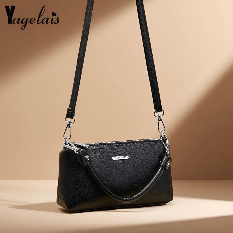 斜挎包2026新款手提迷你单肩包简约软皮中年妈妈黑色放手机的小包