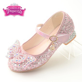 儿童小皮鞋 水钻女童高跟鞋 宝宝单鞋 12岁 软底舒适女孩水晶公主鞋