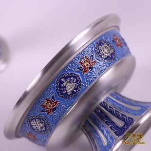 锡护法杯八吉祥八瑞物供水供酒摆件供杯银色不变色纯锡不生锈彩绘