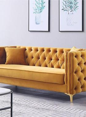 北欧轻奢丝布85059艺沙人发简绒约现代拉扣人双三位沙发客厅样板