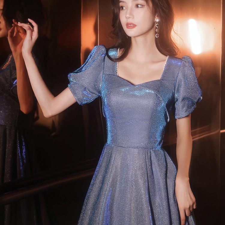 蓝色晚礼服裙女宴会气质轻奢小众高端高级感艺考星空主持人成人礼