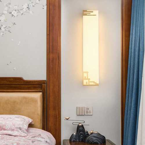 新中式复古大气客厅全铜云石壁灯中国古风装饰走廊灯卧室床头壁灯