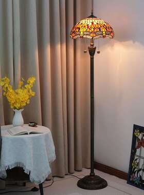 40cm欧琈艺术彩色玻璃客厅餐厅卧式橙色蜻蜓落地灯酒吧锡焊灯具