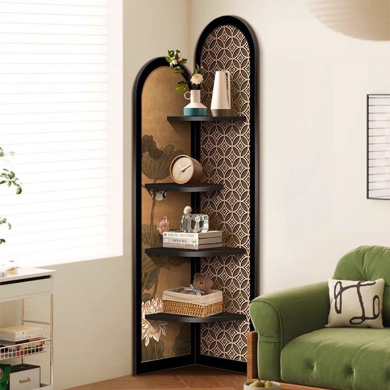 三角柜多层收纳装饰画中古风装饰画转角柜客厅沙发旁落地置物架子