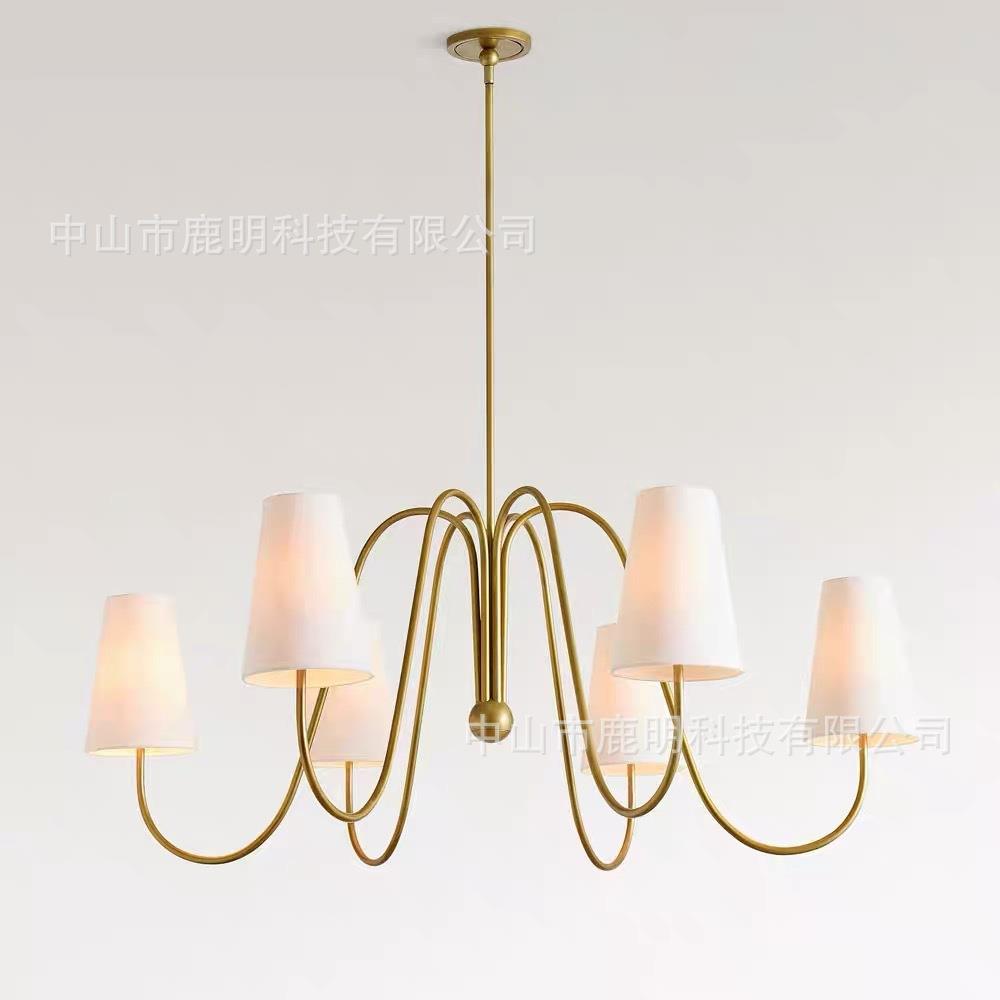 美式全铜复古布艺吊灯法式极简别墅客厅卧室个性创意餐厅酒店吊灯