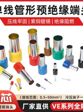 TE1010管形绝缘接线端子欧式冷压端头EW1.0-10针形线鼻并线连接器