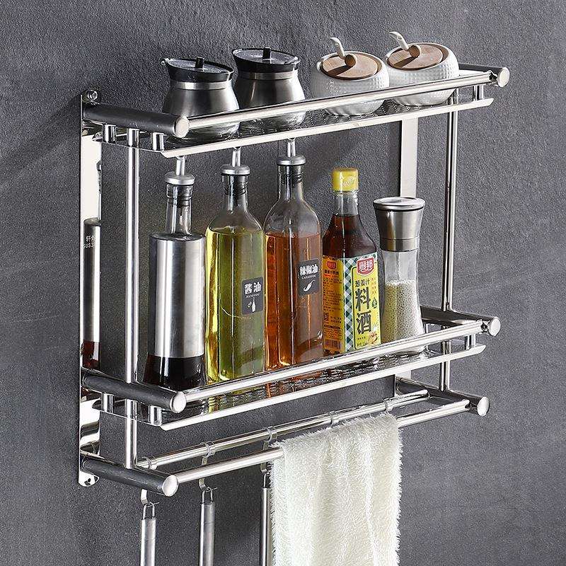 卫生间置物架304不锈钢浴室毛巾架厕所洗手间冲凉房壁挂免打森生