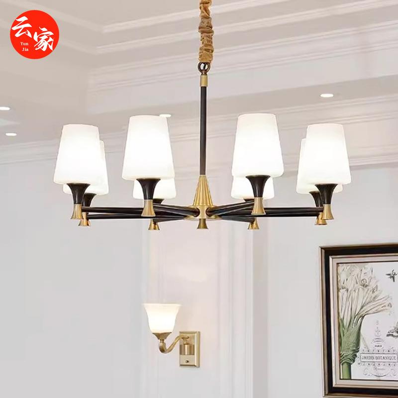 美式简约奢华全铜吊灯大气酒店别墅餐厅客厅灯现代简约款铜灯