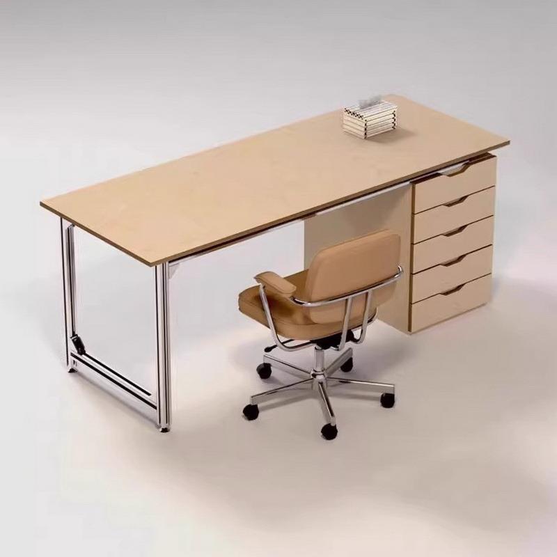 桦木海洋板实木抽屉办公桌书桌家用极简电脑桌工作室写字桌铝型材