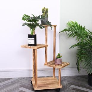 花架 现货带滑轮可移动多层植物架室内客厅绿萝盆栽架木质落地式