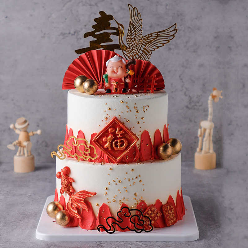 蛋糕模型仿真2025新款双层祝寿公寿婆老人寿桃水果生日蛋糕样品