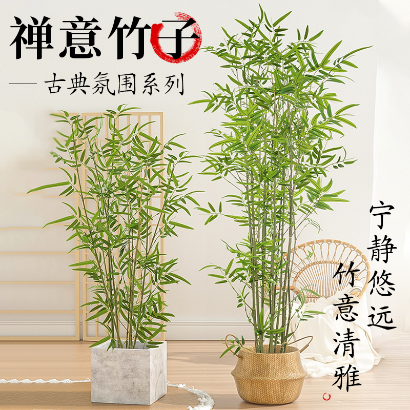 仿真竹子造景室内仿真植物装饰盆栽新中式高端轻奢绿植大隔断摆件