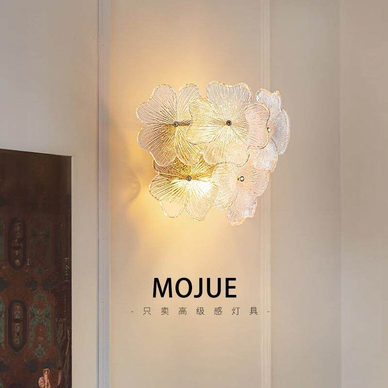 房过道灯氛围四叶壁灯卧室法式灯轻奢感女儿高级玻璃墙床头感灯