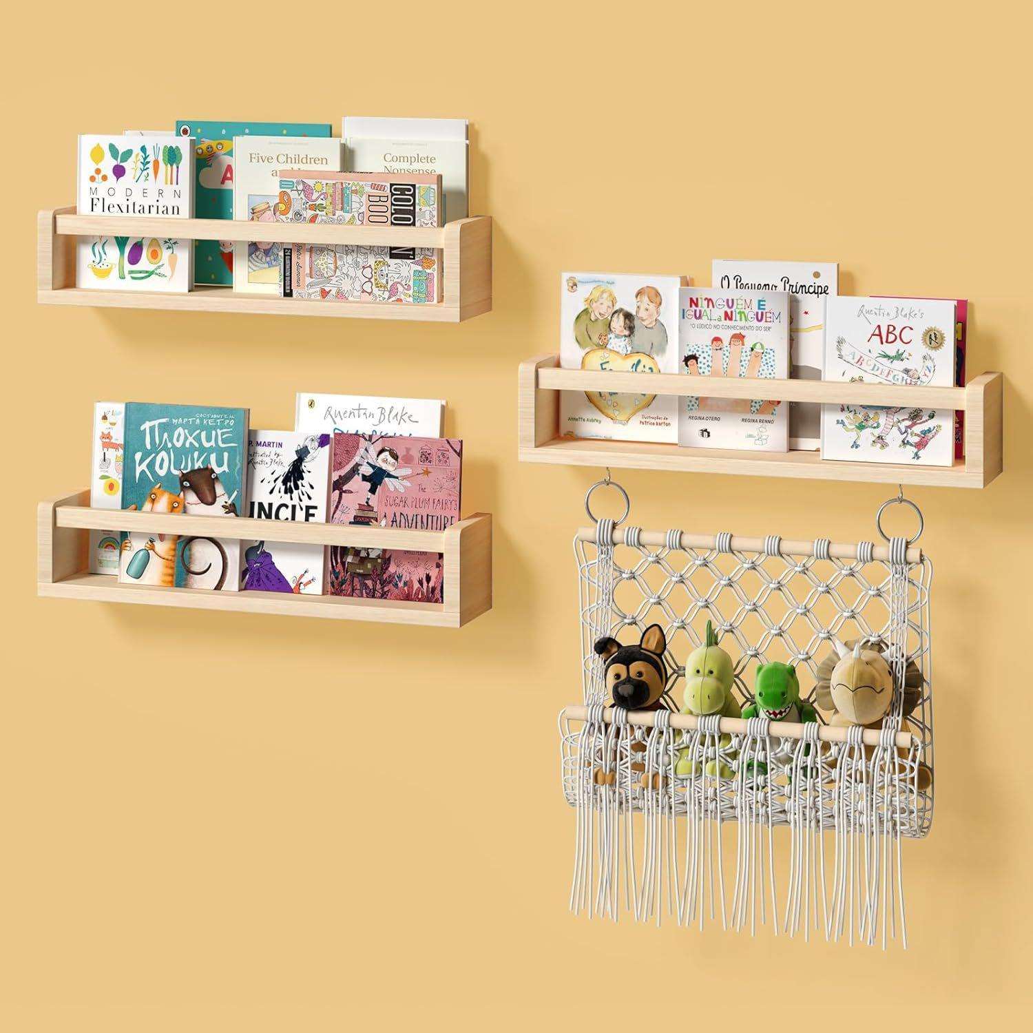 幼儿园3pcs书架带照片夹儿童房实木装饰置物架绘本玩偶收纳储物架