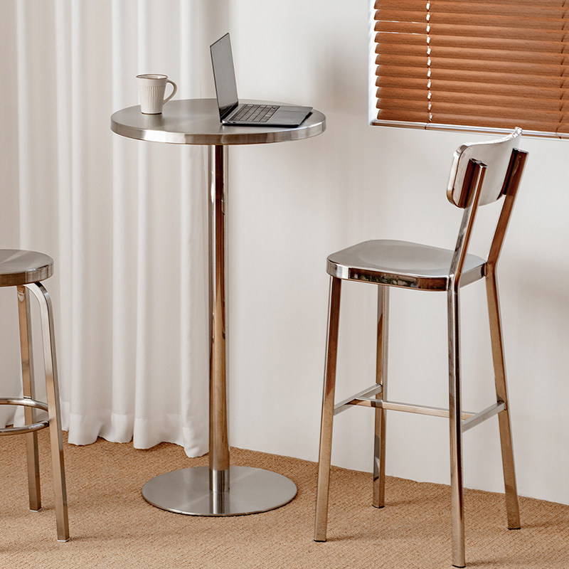 极速佑刻不锈钢吧台家用吧台桌高脚桌简易酒吧桌S简约水吧圆桌铁