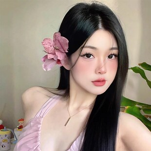 新品纯欲风粉色蝴蝶兰发夹侧边抓夹头花仿真花朵发U卡夹子头饰海