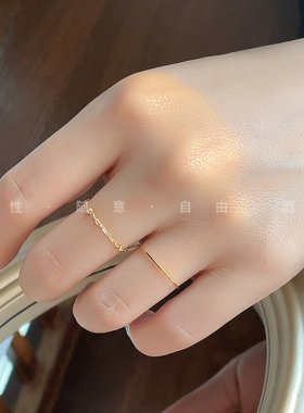 极速网红新品0.5mmp 14k包金食指戒尾戒不掉色纯银链条戒指素圈