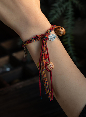 极速全手工c编织藏式五彩手绳文玩手链手搓棉绳编绳民族风纳福流