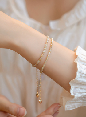 极速招财一c夜暴富极细2mm金发晶手链女14k转运珠超细秋设计感小