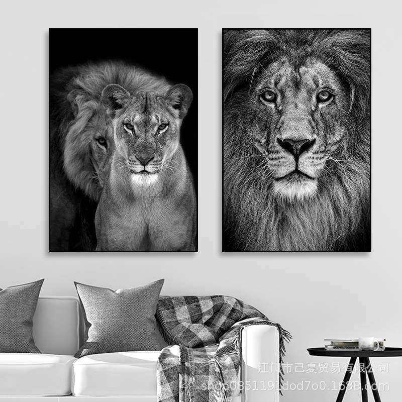 酒店黑白动物挂画简约客厅沙发办公室装饰画卧室氛围感狼狮子壁画,鲜花速递/花卉仿真/绿植园艺,割草机/草坪机,淘宝优惠券,粉丝福利购,淘宝优惠卷