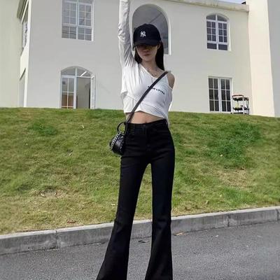 高腰黑色微喇叭牛仔裤女2025年秋天新款小个子秋季薄款马蹄裤子