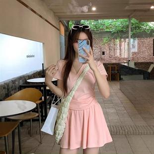气质女装 夏季 韩版 套装 T恤A字短裙两件套潮 新款 Polo领收腰显瘦短袖
