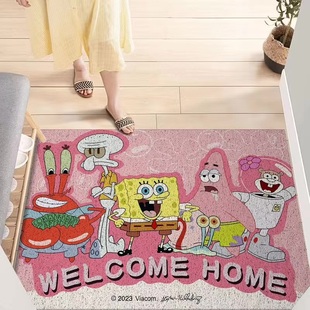 可爱海绵宝宝丝圈入户地垫玄关可裁剪脚垫超萌刮泥蹭土门垫易打理