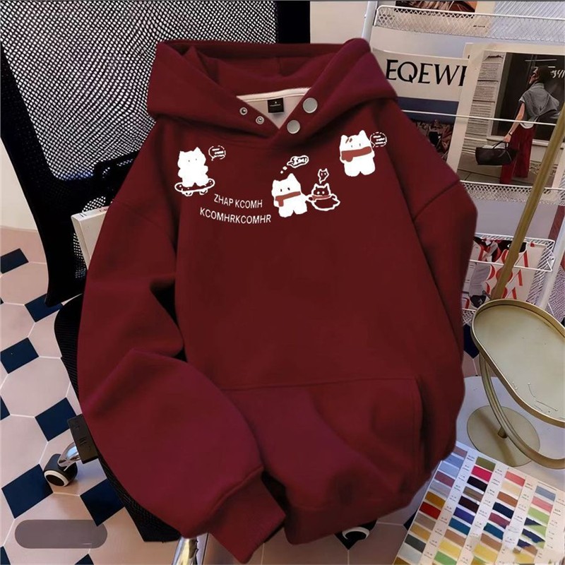 ZHAP重磅纽扣新款连帽卫衣女秋