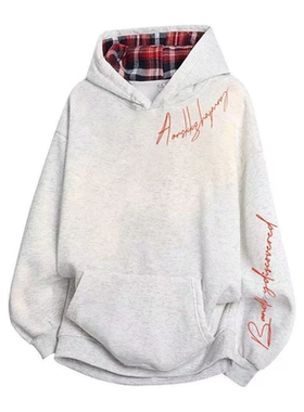 ZHAP重磅格子连帽卫衣女秋冬款花灰色ins风外穿小众通勤遮肚上衣