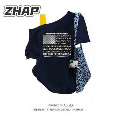 ZHAP露肩吊带宽松显瘦短袖T恤
