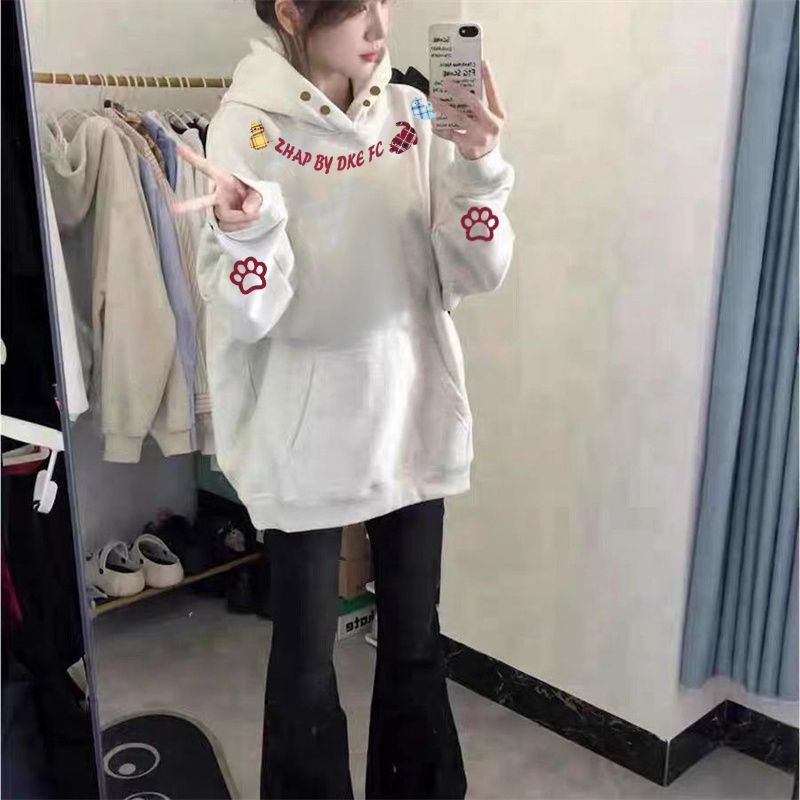 ZHAP重磅纽扣新款连帽卫衣女秋