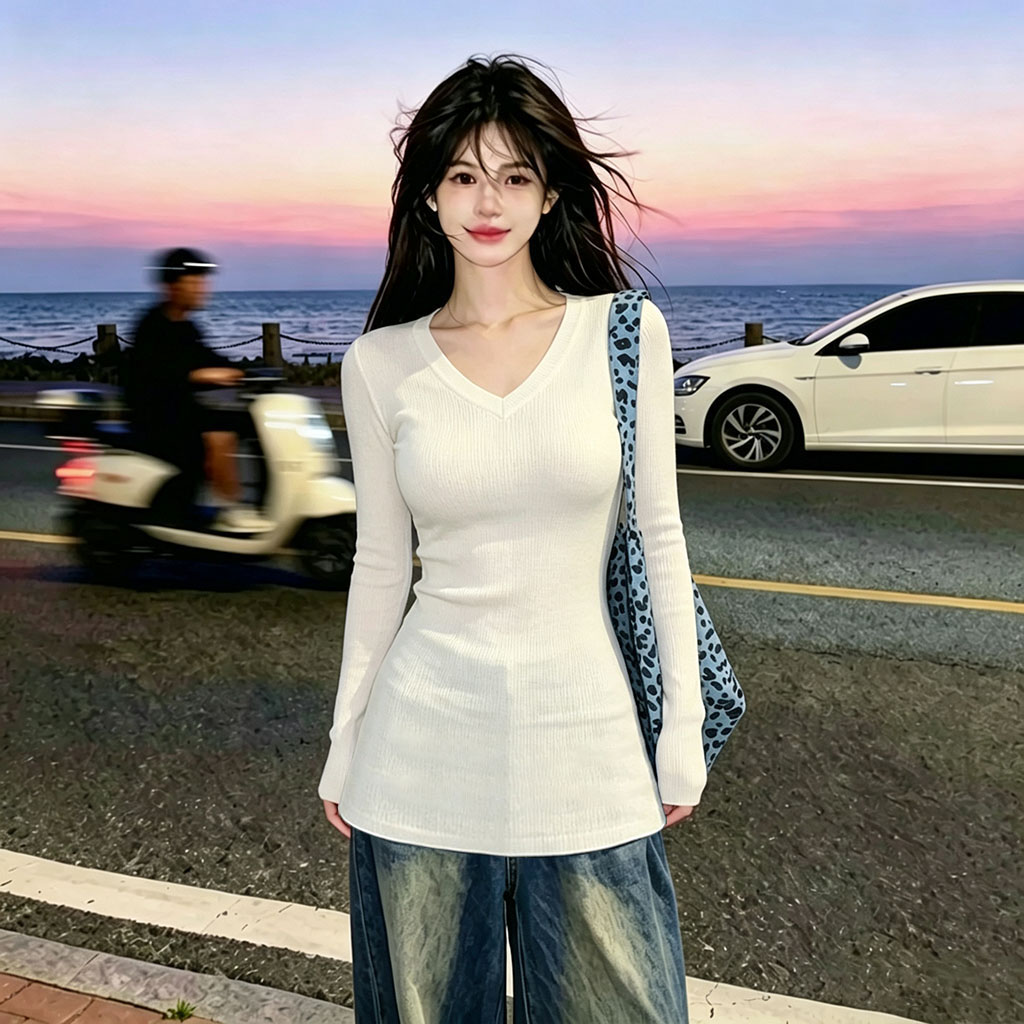 ZHAPV领内搭打底衫长袖t恤女秋季修身内搭收腰包臀显瘦辣妹上衣