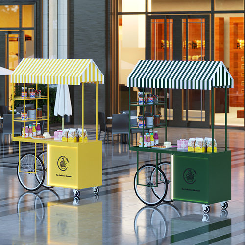 夜市地摊花车展示架街边甜品台田园风咖啡饮料流动手动摆摊小推车