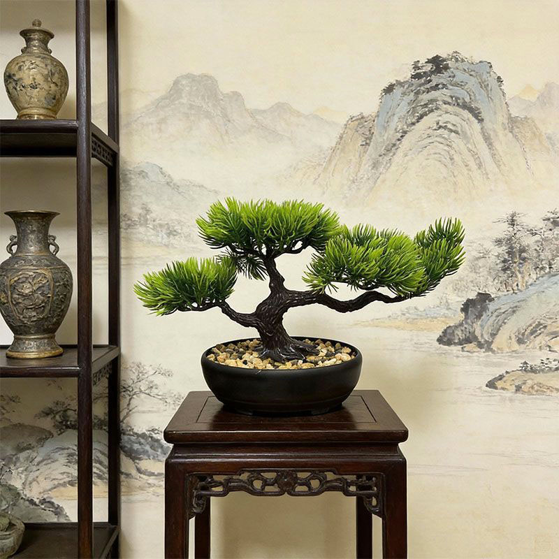 迎客松仿真盆景仿真植物中式摆件仿真花/假花
