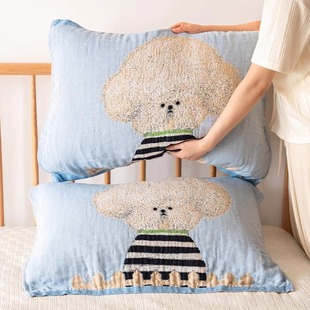 纯棉枕巾100全棉一对纱布B可爱防头油枕头巾儿童卡通吸汗