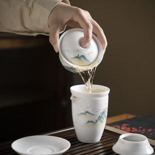 整套盖碗泡茶器白瓷家用开业送礼品定制logo 功夫茶具礼盒套装