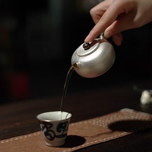 简约家用泡茶壶功夫茶具茶器茶壶 足银999纯手工银壶素银中式 圆霄